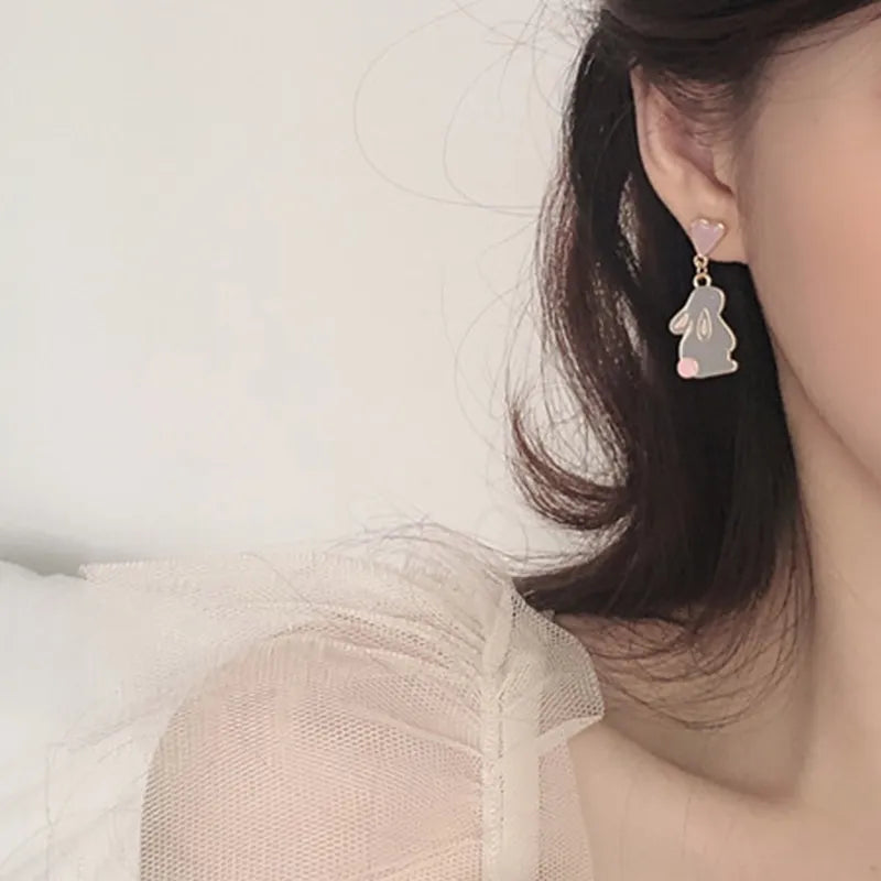 Style Flower Cute Animal Dangle Earrings For Women Moon Stars Kitten Rabbit Balloon Asymmetric Earring Party Jewelry Gift