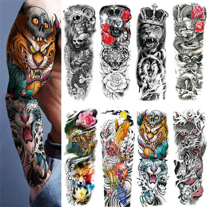 Autocollant de tatouage temporaire imperméable Totem géométrique bras complet grande taille manches Tatoo faux tatouage flash tatouages ​​pour hommes femmes