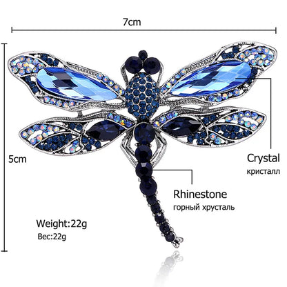 Blue Crystal Vintage Dragonfly Brooches for Women High Grade Fashion Insect Brooch Pins Coat Accessories Animal Jewelry Gifts