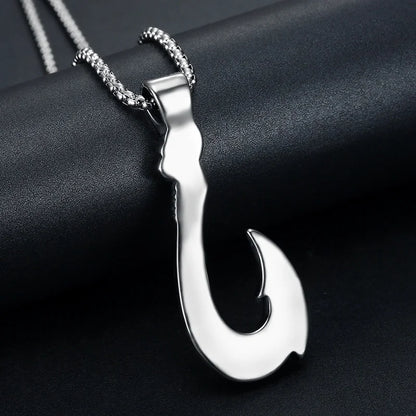 New Retro Fish Hook Shape Shape Pendant Necklace Celtic Viking Jewelry Men's Necklace Metal Sliding Pendant Accessory Party Gift