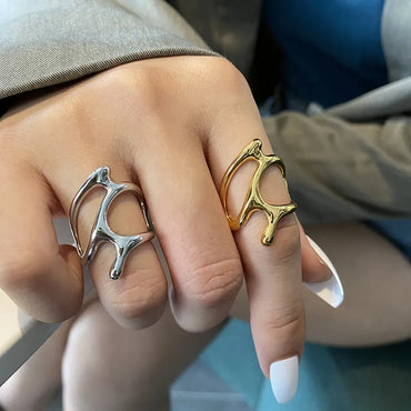 Silver Color New Trend Vintage Elegant Irregular Hollow Branches  Adjustable Rings for Women  Fine Party Jewelry