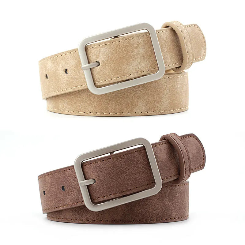 2.8cm Wide Leather Waist Strap Belt Black Brown high quality Women Square Metal Buckle belts Ladies Female Belts for Jeans