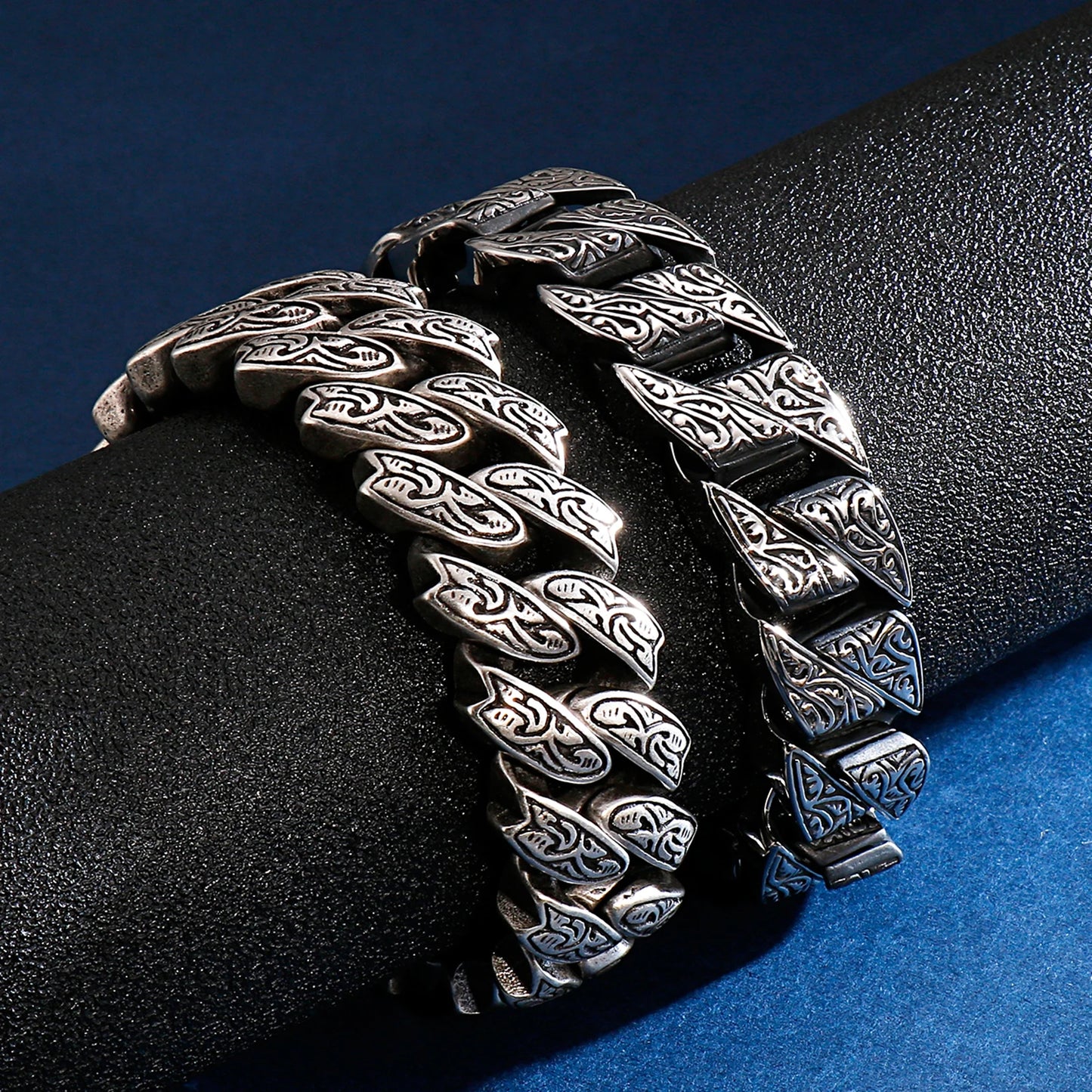 Fongten Vintage Bracelet For Men Unique Carving Cuban Link Chain Stainless Steel Men's Bracelets Bangle Viking Fashion Jewelry