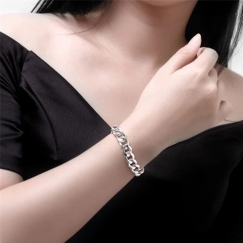 925 Sterling Silver 8mm Sideways Bracelet Chain For Men Women