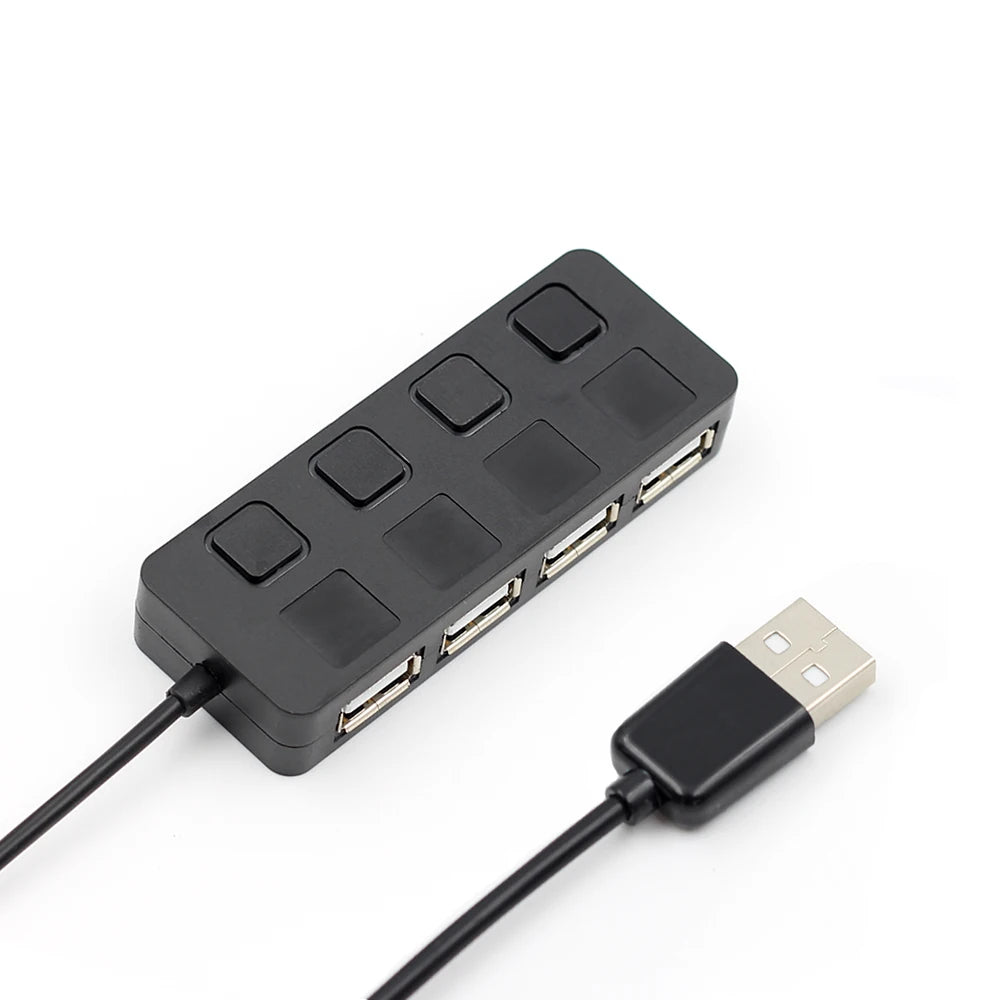 High Speed ​​Slim 4 Ports USB 2.0 Hub LED USB Hub Splitter Med Power On/Off Switch För Bärbar PC Dator Partihandel Svart/Vit