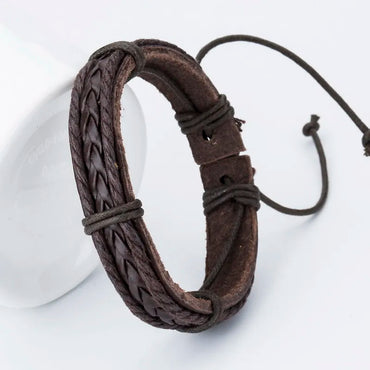 Bracelets New Fashion Charm Leather Bangle Men's Bracelets Popular Boys DIY Bandage Strand Handmade Weave Bracelet