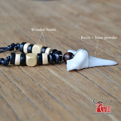 1PC Hawaii Surfer Jewelry Handmade Imitation Shark Teeth Pendant New Zealand Maori Tribal bone Choker WoMen's Men's Necklace