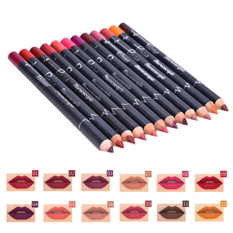 6 12Pcs/Set Waterproof Pencil Lipstick Set Pen Matte Lip Liner