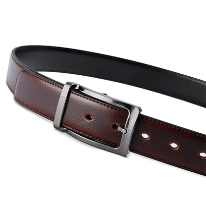 Ceinture réversible en cuir véritable pour hommes, 1 pièce, boucle rotative deux en un, grande et grande