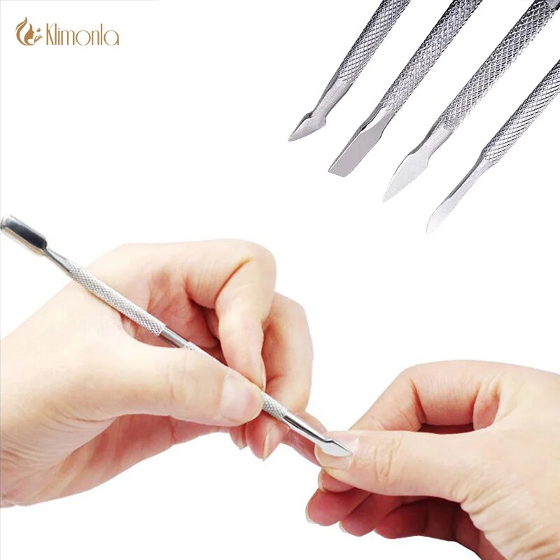 4pcs Steel Cuticle Remover Metal Double Sided nagelriem pusher set Nail Care Tools