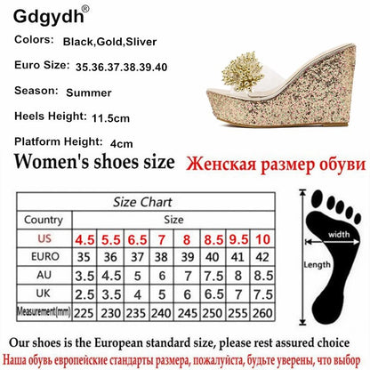 Gdgydh Rhinestone Wedges Sandaler Kvinnor Sexiga Trifle Slides Casual Beading Öppen tå Kvinnliga Sandaler Plattformsskor