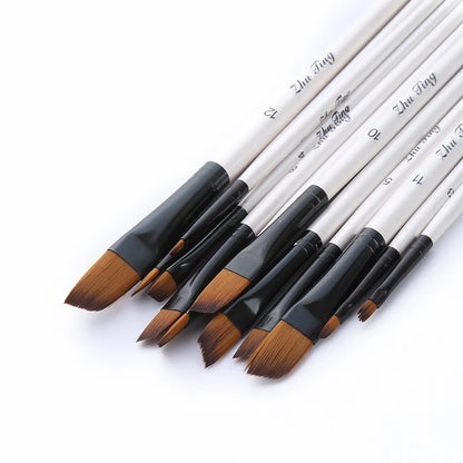 12 Pcs/set Nylon Hair Wooden Handle Watercolor Paint Brush Pen Set Learning DIY Oil Acrylic Painting Art Paint Brushes Supplies