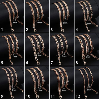 585 Rose Gold Color Women Men's Necklace Foxtail Curb Weaving Rope Snail Link Herringbone Beaded Pearl Chain 50/60cm Jewelry