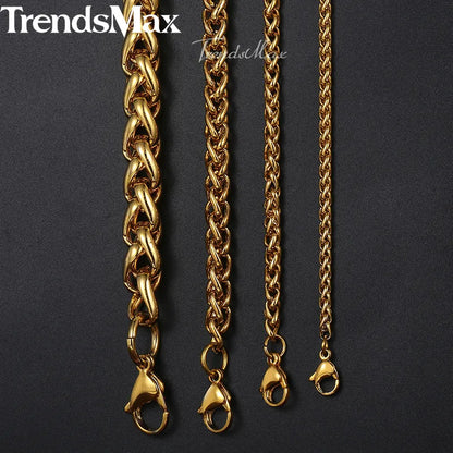 Length 3-10mm Men's Necklace Stainless Steel Gold Color