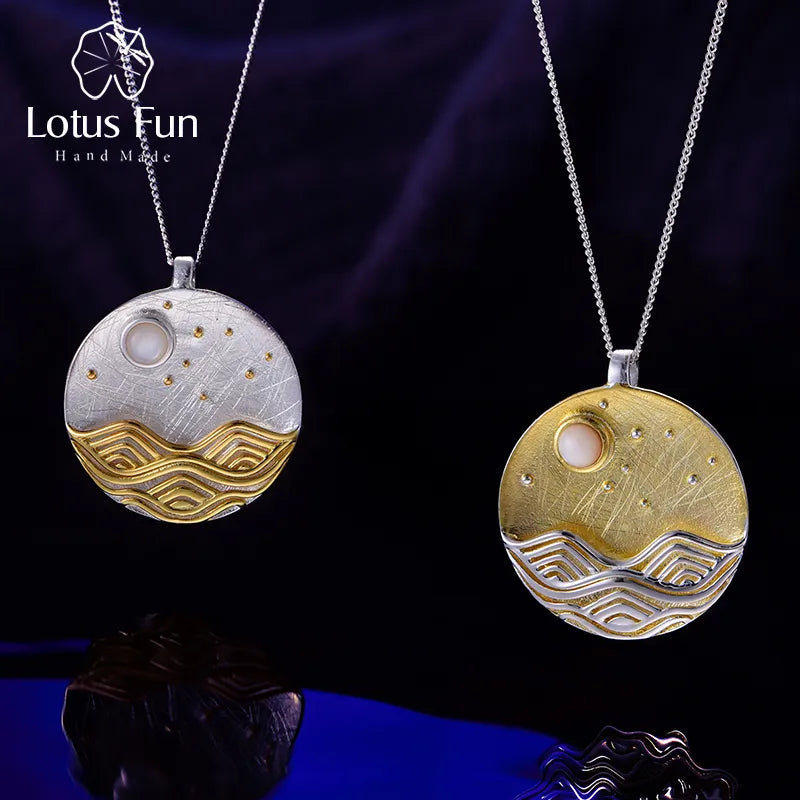 Lotus Fun Real 925 Sterling Silver Naturligt skal Designer Fine Jewelry The Moonlight Pendant utan kedja tillbehör