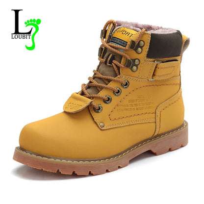 Men's Winter Snow Boots With Fur Rubber Ankle Boots Cow Split Leather Shoes High Quality Men Outdoor Work Shoe Plus Size 46