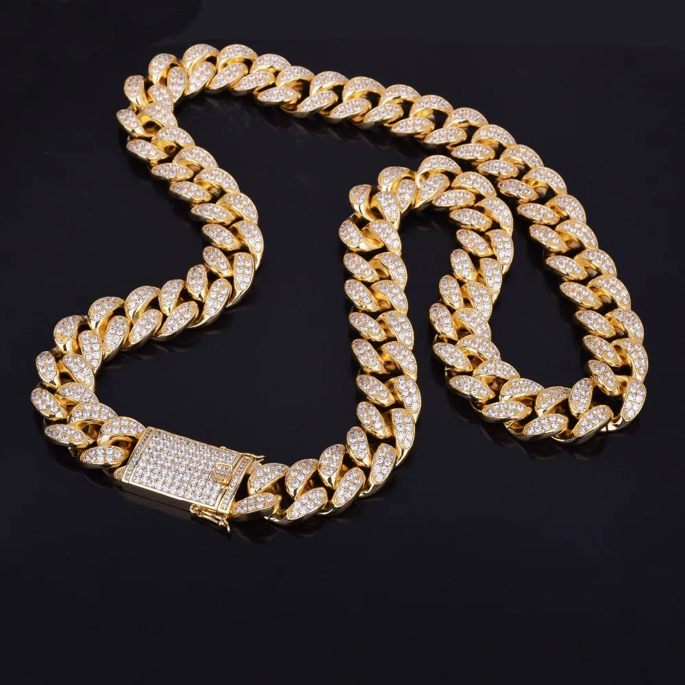 Chaîne à maillons cubains avec lettres à bulles pour hommes, collier ras du cou scintillant, bijoux Hip Hop, breloques plaquées or véritable