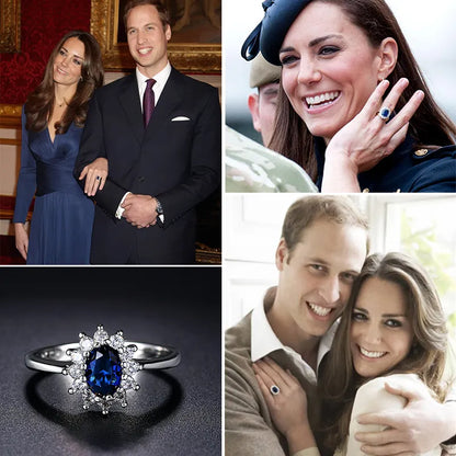 Princess Kate Blue Gem Created Blue Crystal Silver Color Wedding Finger Crystal Ring Brand Jewelry for Women