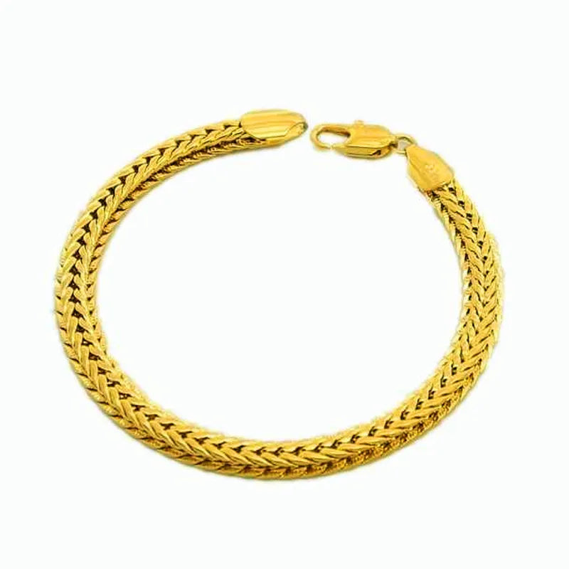 Pure Gold Color 6.5MM Width Bracelet For Men 20CM.Fashion Original 24k GP Women men's Jewelry Gift