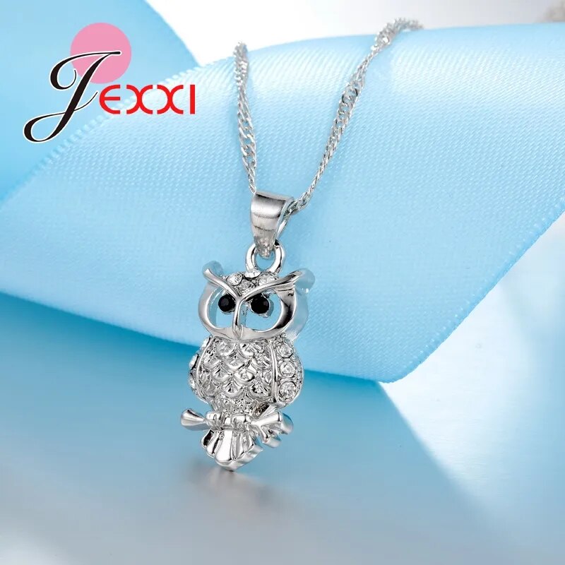 Owl Pretty Shape 925 Sterling Silver Fashion Smycken Set med AAA+ Cubic Zirconia Kvinnor Halsband &amp; örhängen &amp; hänge