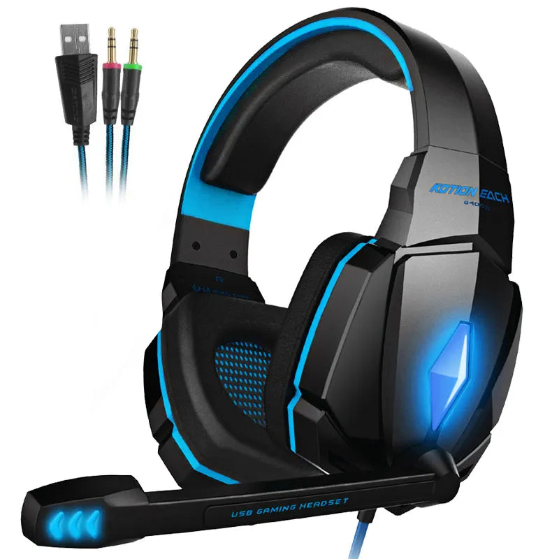 Kotion EACH G2000 Stereo Gaming Headset Deep Bass Computer Game Headphones Earphone with LED Light Microphone for PC Laptop PS4