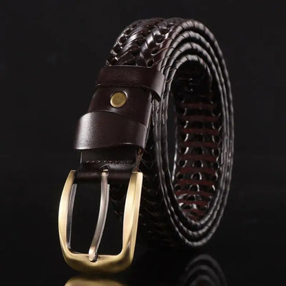 Ceinture tressée pour hommes, ceinture tissée de luxe en cuir véritable de vache, tricotée à la main, de styliste pour hommes, ceinture en jean