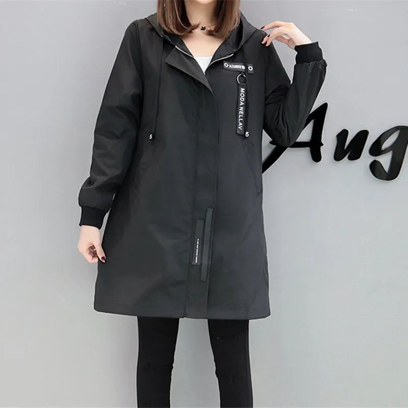 Trench Coat Womens  Spring Autumn Hoodies Tops Slim Students Baseball Clothes Medium length Windbreaker Coats Lady Outerwear