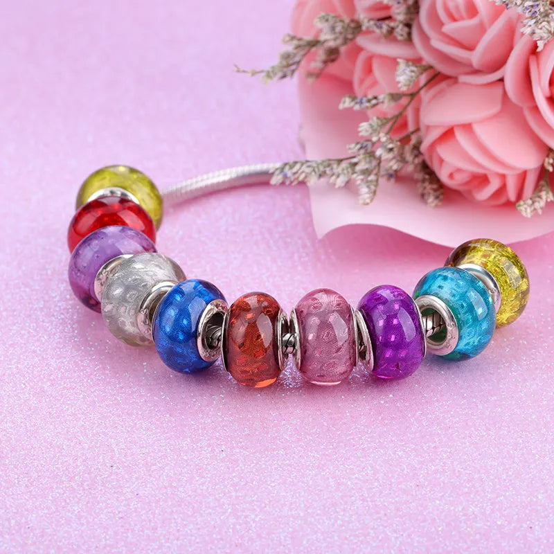 New European Colorful Lampwork Glass Bead Murano Plastic Aolly Charm Fit Pandora Bracelet Bangle Women Girl DIY Jewelry Dropship