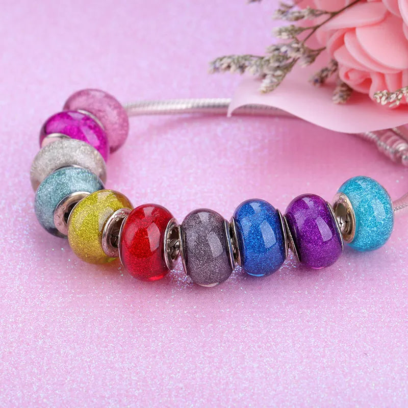 New European Colorful Lampwork Glass Bead Murano Plastic Aolly Charm Fit Pandora Bracelet Bangle Women Girl DIY Jewelry Dropship