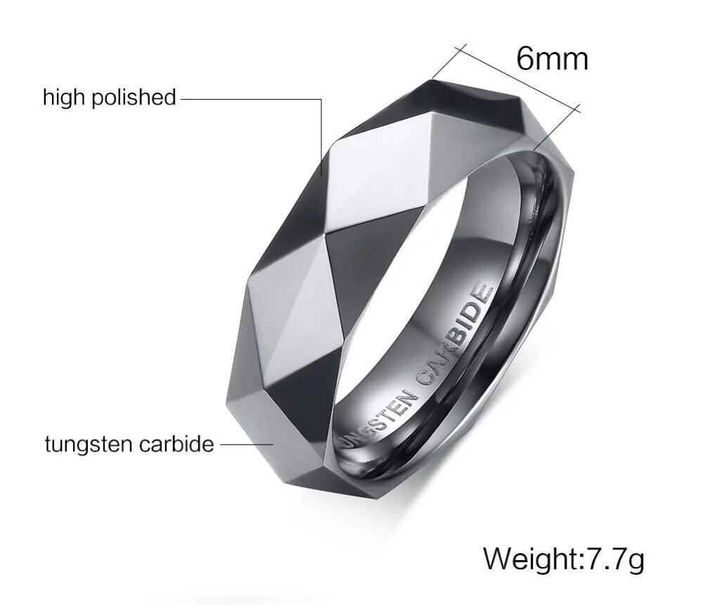 Mens Tungsten Carbide Rings, Polished Beveled Edge Comfort Fit