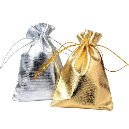 50pcs/lot 7x9 9x12 10x15cm Adjustable Jewelry Packing Fabric Bag Gold Colors Drawstring  Storage Pouches