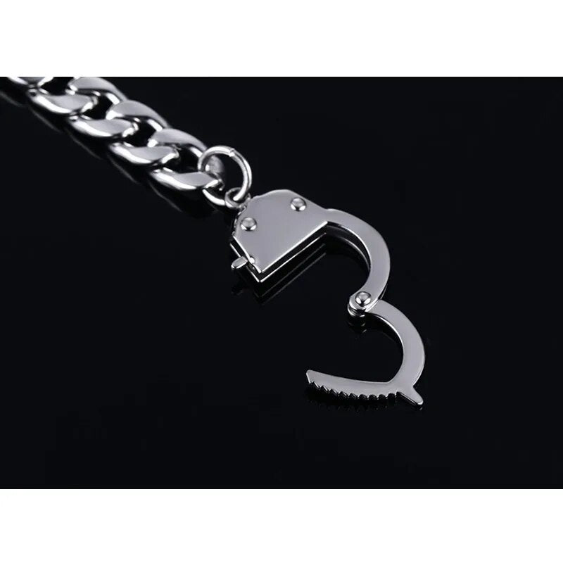 Handcuff Bracelet for Women Men  Stainless Steel Chain Black Gold Color