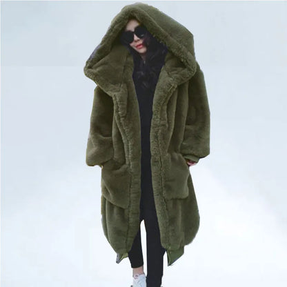 Manteau d'hiver en fausse fourrure surdimensionné pour femme, Parka longue et chaude en fausse fourrure, manteaux à capuche, manteau d'hiver ample, vêtements d'extérieur Casaco Feminino