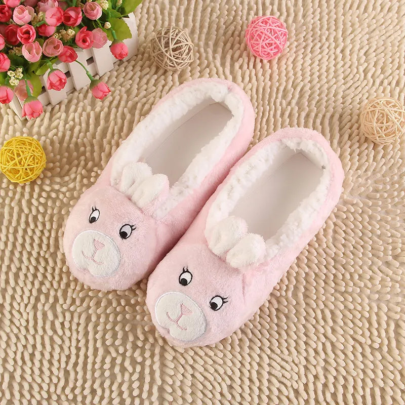 Warm Flats Soft Sole Women Indoor Floor Slippers/Shoes Animal Shape Gray Cows Pink Flannel Home Slippers Color