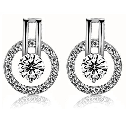 Ensemble de boucles d'oreilles et collier ras du cou rond en Zircon pour femmes