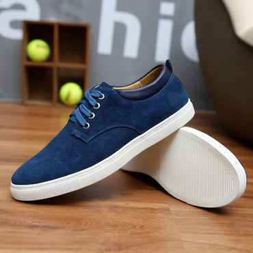 Men Flats Shoes Canvas Shoes Male Leather Casual Breathable Shoes Lace-Up Flats For Students Large Size