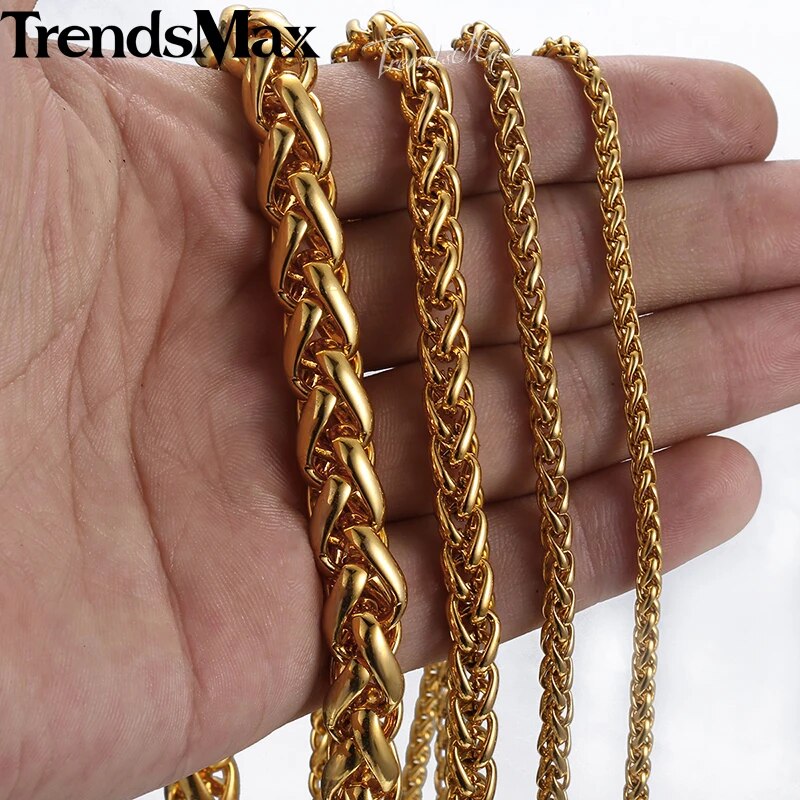 Length 3-10mm Men's Necklace Stainless Steel Gold Color