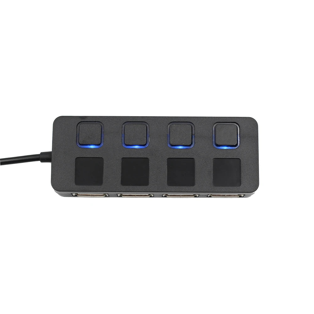 High Speed ​​Slim 4 Ports USB 2.0 Hub LED USB Hub Splitter Med Power On/Off Switch För Bärbar PC Dator Partihandel Svart/Vit