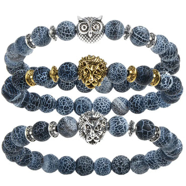 Leopard Tiger Eye Lion Head Bracelet Owl Buddha Bead Bracelets Bangles Skull Charm Natural Stone Bracelet