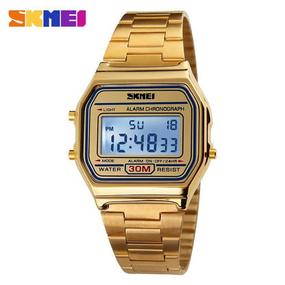 Luxury Brand LED Digital Sport Watch Fashion Casual Gold Wrist Watch Men Stainless Steel Military Waterproof Wristwatches