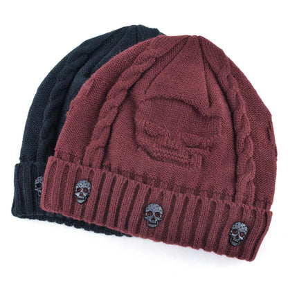 Chapeaux à motif de crâne Super cool pour hommes, bonnets en laine tricotée et os de velours, casquette Hip-hop de couleur unie, chapeau d'hiver pour femmes, casquette gorro