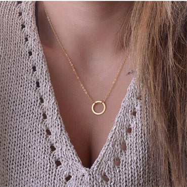 New Fashion Steampunk Dainty Circle Collier Round Minimalist Chain Pendant Necklace For Women Jewelry Gift Cheap Collar