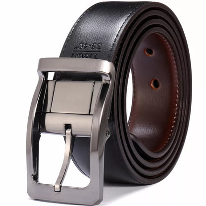 Ceinture réversible en cuir véritable pour hommes, 1 pièce, boucle rotative deux en un, grande et grande