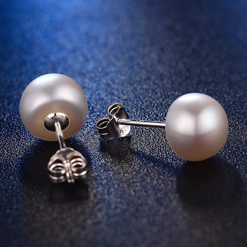 100% genuine freshwater white pearl earrings fashion jewelry silver