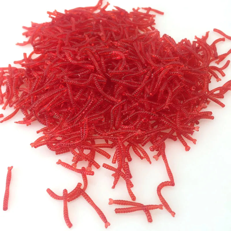 50 pièces/lot réaliste ver rouge appât doux odeur de crevette artificiel Silicone leurre de pêche basse 2cm Simulation ver de terre Takcle