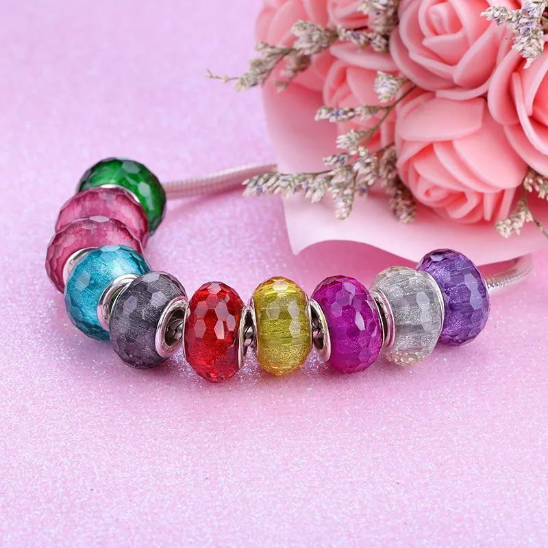 New European Colorful Lampwork Glass Bead Murano Plastic Aolly Charm Fit Pandora Bracelet Bangle Women Girl DIY Jewelry Dropship