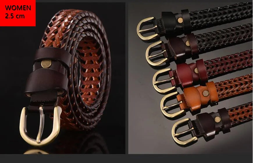 Ceinture tressée pour hommes, ceinture tissée de luxe en cuir véritable de vache, tricotée à la main, de styliste pour hommes, ceinture en jean