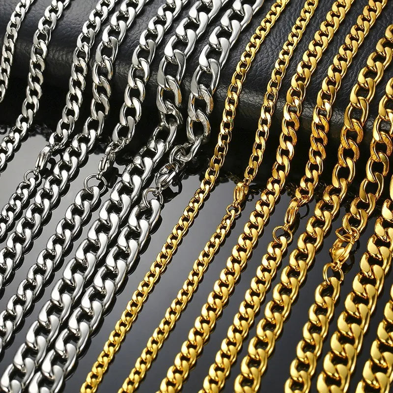 Men's Necklace Round Miami Cuban Link Chain Gold Color Stainless Steel Punk Boy Male Colar Gifts 24"