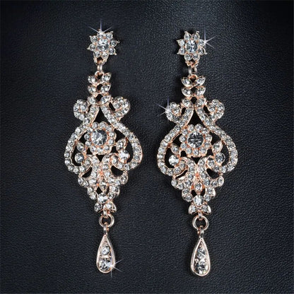 Ensembles de bijoux de mariée couleur or Rose, ensembles de boucles d'oreilles et collier en cristal autrichien CZ