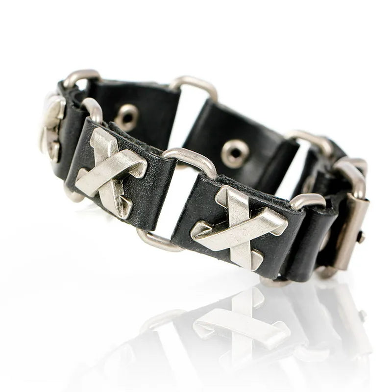 XQNI New Fashion Bangles Brand Skull Chain Leather Men's Bracelets European style Knighthood Link Charm Bracelets Jewelry.